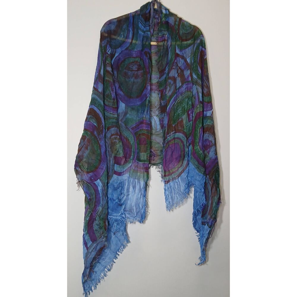 Foulard womens long scarf bamboo earthtone green purple Italian spring summer